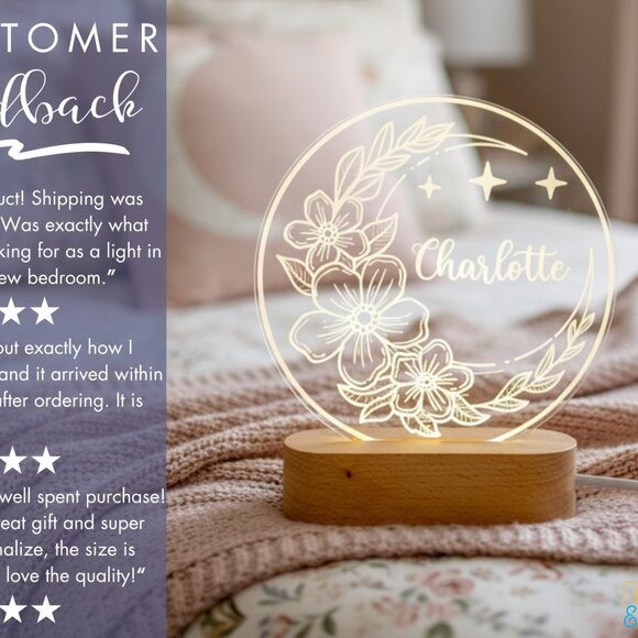Flower Night Light – Personalized LED Lamp for Kids & Adults - Picture 7 of 8
